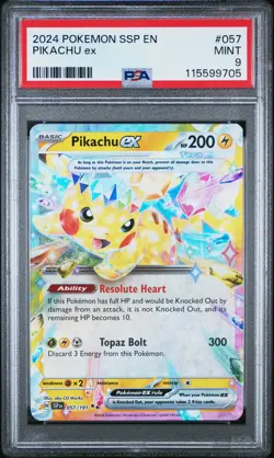 2024 POKEMON SSP EN-SURGING SPARKS #057 PIKACHU EX PSA 9 - Image 1
