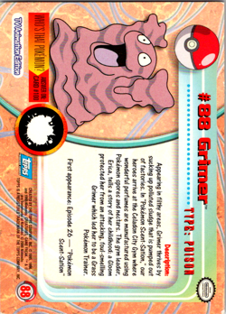 Grimer #88 Pokemon Topps Series 1 TCG Blue Logo Label 1st Print Pokemon - Image 2