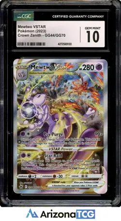 Pokemon 2023 Mewtwo VSTAR GG44/GG70 Full Art Crown Zenith GEM MINT CGC 10 - Image 1