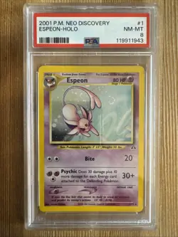 Pokemon Espeon 1/75 - Neo Discovery Unlimited Holo Rare PSA 8 SWIRL - Image 1