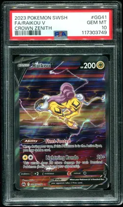 PSA 10 Raikou V Full Art Crown Zenith 2023 Pokemon Card #GG41 - Image 1