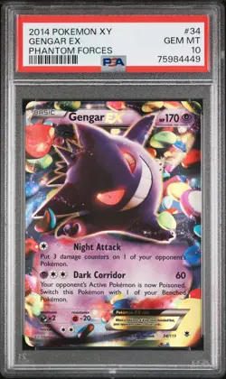 2014 POKEMON XY PHANTOM FORCES #34 GENGAR EX PSA 10 - Image 1