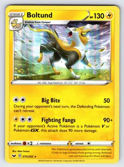 Boltund 075/202 Sword & Shield Base Set Pokemon Card Nintendo Holo Rare - Nm - Image 1