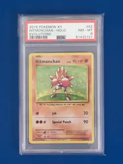 2016 Pokemon XY Hitmonchan Holo Evolutions #62 PSA 8 - Image 1
