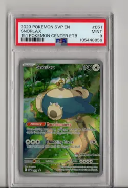 2023 POKEMON 151 POKEMON CENTER ELITE TRAINER BOX SVP PROMO #051 SNORLAX PSA 9 - Image 1