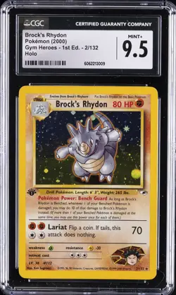 2000 POKEMON GYM HEROES-1ST ED.-HOLO #2/132 BROCK'S RHYDON CGC 9.5 - Image 1