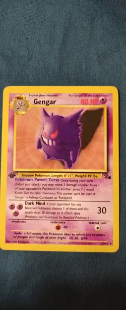 Pokemon TCG Fossil Gengar 1st Edition 20/62 Card Non-Holo - Image 1