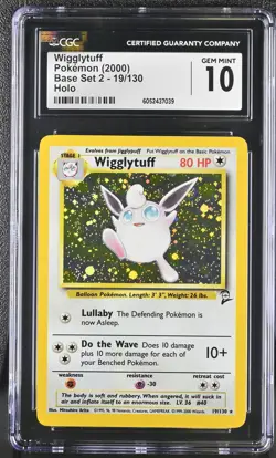 CGC 10 GEM MINT Wigglytuff 2000 Base Set 2 19/130 Holo Pokemon Card - Image 1