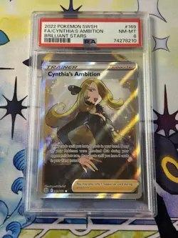 Pokemon Card PSA 8 NM-MT Cynthia's Ambition Brilliant Stars 2022 Holo 169/172 - Image 1