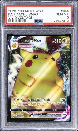 2020 POKEMON SWORD & SHIELD VIVID VOLTAGE #044 FULL ART/PIKACHU VMAX PSA 10 - Image 1