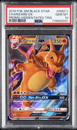 2019 POKEMON SM BLACK STAR PROMO HIDDEN FATES TINS #SM211 CHARIZARD GX PSA 10 - Image 1