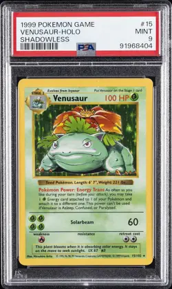 1999 POKEMON BASE SET SHADOWLESS #15 VENUSAUR-HOLO PSA 9 - Image 1