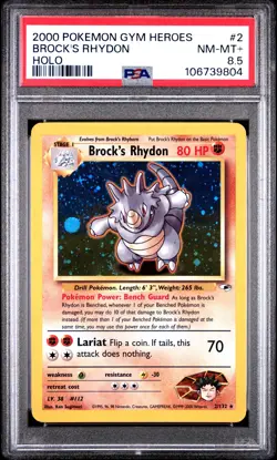 2000 POKEMON GYM HEROES HOLO #2 BROCK'S RHYDON PSA 8.5 - Image 1