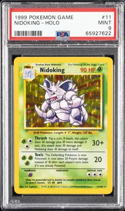 1999 POKEMON BASE SET UNLIMITED #11 NIDOKING-HOLO PSA 9 - Image 1