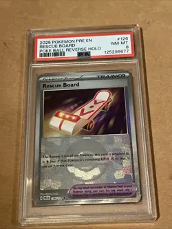 Pokemon Rescue Board 126/131 Prismatic Evolutions Poke Ball Reverse Holo PSA 8 - Image 1