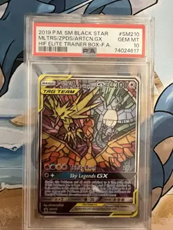 Pokemon TCG Moltres Zapdos Articuno GX Stained Glass SM210 PSA 10 - Image 1