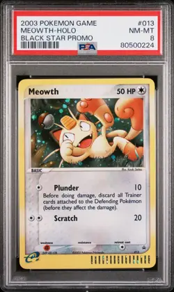 2003 Pokemon Meowth Black Star Promo Holo #013 PSA8 - Image 1
