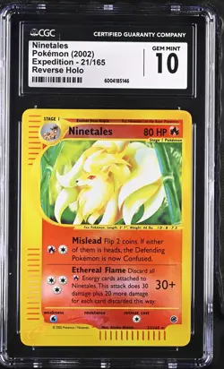 CGC 10 GEM MINT Ninetales 2002 Expedition 21/165 Reverse Holo Pokemon Card - Image 1