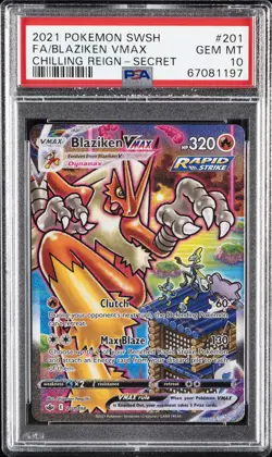 2021 POKEMON SWORD & SHIELD CHILLING REIGN SECRET FULL ART/BLAZIKEN VMAX PSA 10 - Image 1