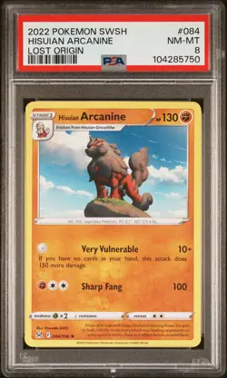 2022 POKEMON SWORD & SHIELD LOST ORIGIN #084 HISUIAN ARCANINE PSA 8 - Image 1