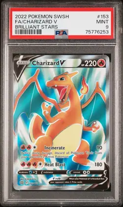 2022 Pokemon Brilliant Stars Charizard V 153/172 Full Art Ultra Rare PSA 9 MINT - Image 1