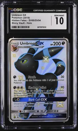 UMBREON GX SHINY VAULT HOLO CGC 10 2019 POKEMON SM HIDDEN FATES #SV69/SV94 - Image 1
