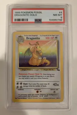 Pokemon Dragonite 4/62 Fossil Holo Unlimited PSA 8 NM-MT - Image 1