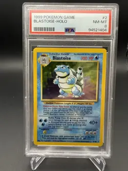 Pokemon Blastoise Base Set Unlimited Holo Rare #2 PSA 8 - Image 1