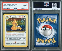 1999 Pokemon Fossil Dragonite Holo #4 PSA 8 - Image 1