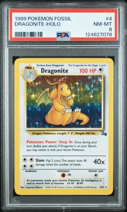 1999 Pokemon Fossil Dragonite Holo #4 PSA 8 - Image 3