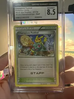 CGC 8.5 NM-MINT 2016 Champions Festival STAFF XY176 Worlds 16 Promo Pokemon Card - Image 1
