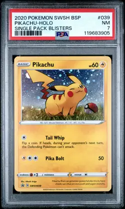 2020 POKEMON SWSH BLACK STAR PROMO SINGLE PACK BLISTERS #039 PIKACHU-HOLO PSA 7 - Image 1