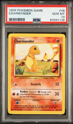 1999 POKEMON BASE SET UNLIMITED #46 CHARMANDER PSA 10 - Image 1