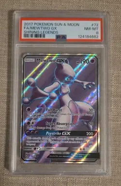 2017 POKEMON SUN & MOON SHINING LEGENDS #72 FULL ART/MEWTWO GX PSA 8 - Image 1