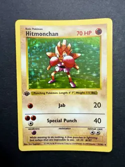 Pokemon Cards: Base Set 1st Edition Rare Holo: Hitmonchan 7/102 - Image 1