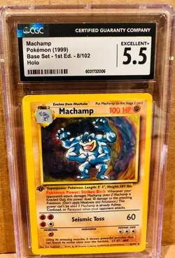 CGC 5.5 Machamp 1999 Base Set 1st Edition 8/102 Holo Pokemon Card - Image 1
