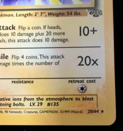 Pokemon Jungle Jolteon 20/64 Non-Holo Rare Card Unlimited Edition 1999 - Image 4