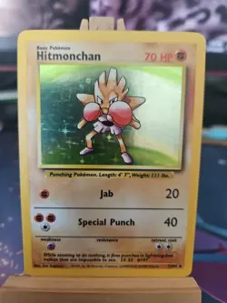 Pokemon TCG Hitmonchan Base Set Holo Unlimited Rare Card 7/102 Vintage LP+ Clean - Image 1