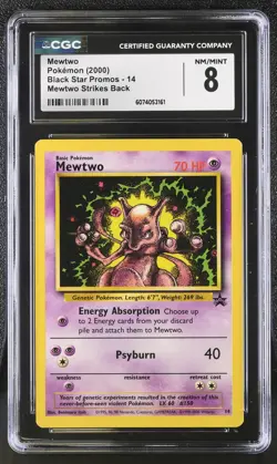 CGC 8 Mewtwo 2000 Black Star Promos 14 Mewtwo Strikes Back Pokemon Card - Image 1