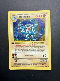 Pokemon Cards: Base Set 1st Edition Rare Holo: Shadowless Machamp 8/102 - Image 1