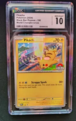 CGC 10 Pokemon Pikachu 2024 World Championships Promo - SVP: 190 Gem Mint 10!!!! - Image 1