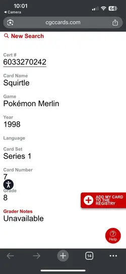1998 Squirtle Pokemon Merlin Sticker Series 1 CGC 8 NM/Mint Vintage Panini - Image 3