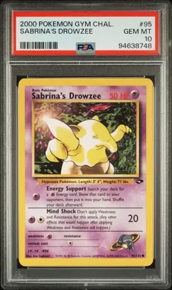 2000 Pokemon Gym Challenge #95 Sabrina's Drowzee PSA 10 Card GEM MINT! Unlimited - Image 1