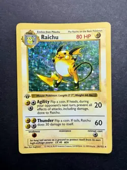 Pokemon Cards: Base Set 1st Edition Holo Rare: Raichu 14/102 - Image 1