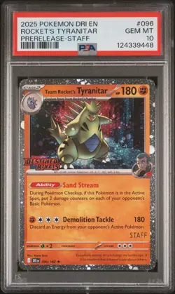 2025 POKEMON DRI EN-DESTINED RIVALS #096 TEAM ROCKET'S TYRANITAR PSA 10 - Image 1