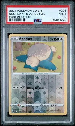 2021 POKEMON SWORD & SHIELD FUSION STRIKE #206 SNORLAX-REVERSE FOIL PSA 9 - Image 1