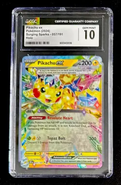 CGC 10 Pikachu Ex # 057/191 Surging Sparks Gem Mint Graded Pokemon Card - Image 1