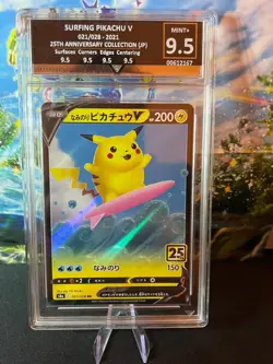 SURFING PIKACHU : GRADE 10 V Japanese 25th Anniversary POKEMON CARD 021/028 - Image 1