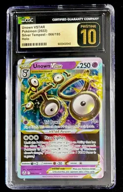 CGC Pristine 10 Unown VSTAR 066/195 Holo Pokemon TCG Silver Tempest Graded Card - Image 1