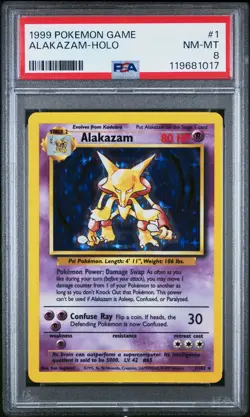1999 POKEMON BASE SET UNLIMITED #1 ALAKAZAM-HOLO PSA 8 - Image 1